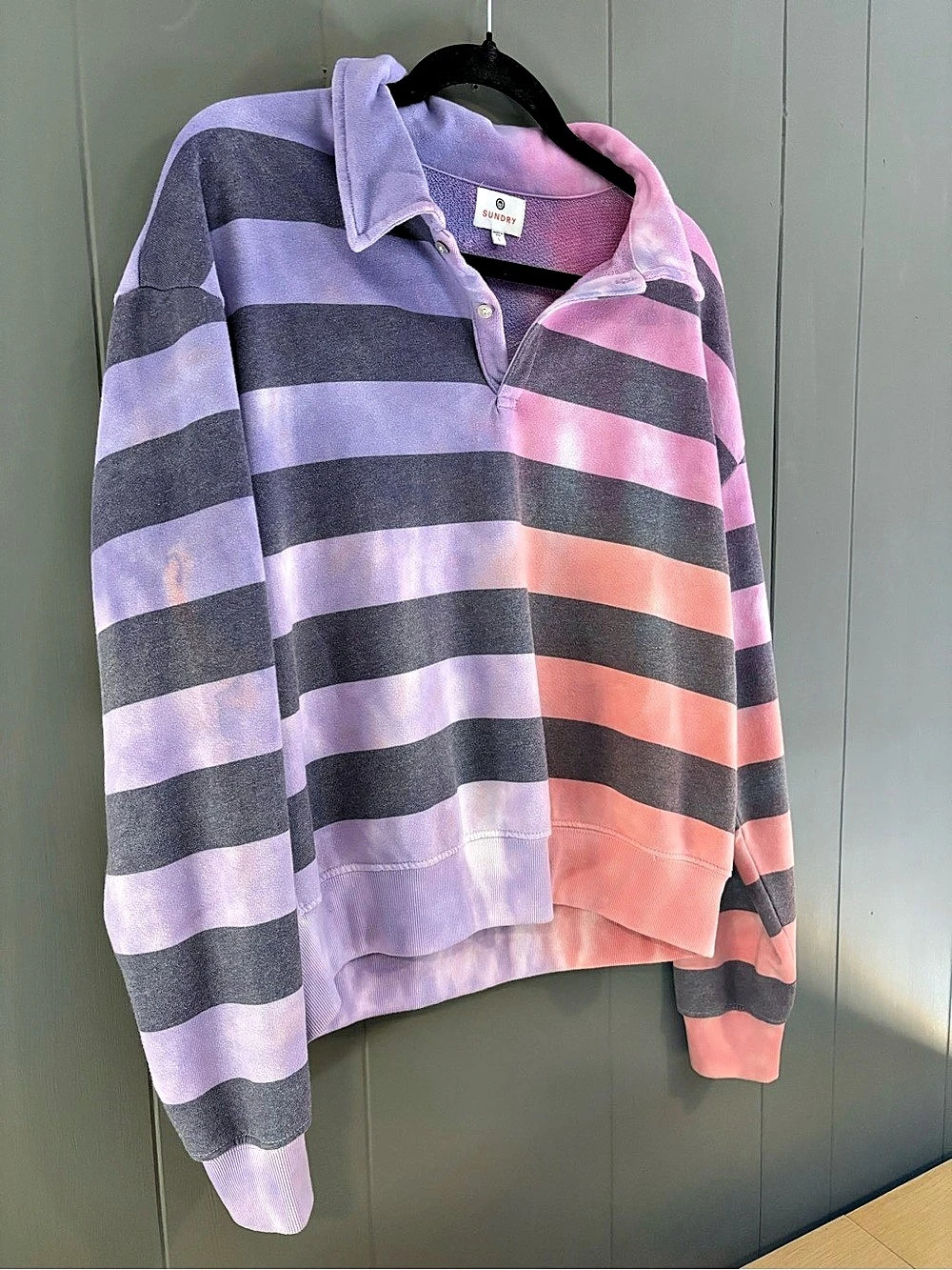 Sundry Gradient Tie Dye Polo Sweatshirt California Coastal Beach Lounge Rugby - Picture 2 of 4